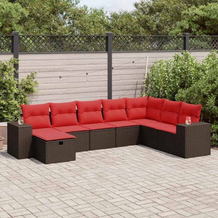 Set sofás de jardín 8 piezas y cojines ratán sintético marrón
