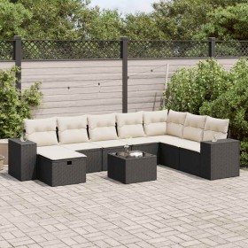 Set de sofás de jardín con cojines 9 pzas ratán sintético negro