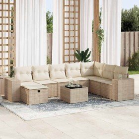 Set de sofás de jardín con cojines 9 pzas ratán sintético beige