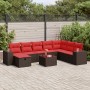 Set de sofás de jardín 9 pzas y cojines ratán sintético marrón