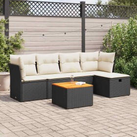 Set de sofás de jardín 6 piezas y cojines ratán sintético negro