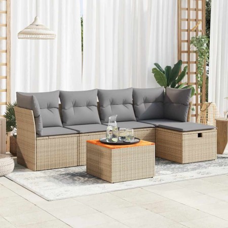 Juego de sofás jardín con cojines 6 pzas ratán sintético beige