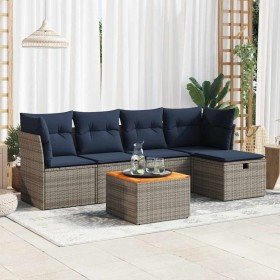 Set de muebles de jardín 6 pzas y cojines ratán sintético gris