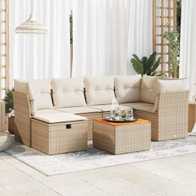 Set sofás de jardín 7 piezas y cojines ratán sintético beige