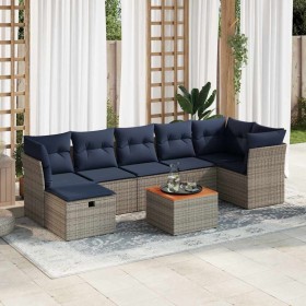 Set de sofás de jardín y cojines 8 piezas ratán sintético gris