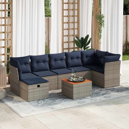 Set de sofás de jardín y cojines 8 piezas ratán sintético gris