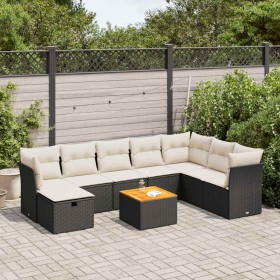 Set de sofás de jardín con cojines 9 pzas ratán sintético negro