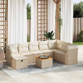 Set de sofás de jardín con cojines 9 pzas ratán sintético beige