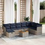 Set de sofás de jardín con cojines 9 pzas ratán sintético gris