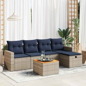 Set de muebles de jardín 6 pzas y cojines ratán sintético gris