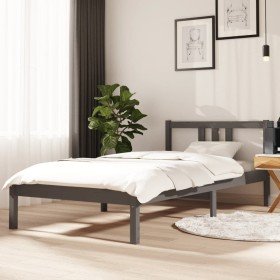 Estructura de cama individual madera maciza gris 90x190 cm