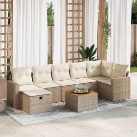 Set de sofás de jardín y cojines 8 piezas ratán sintético beige en Conjuntos de jardín | Comprar online en Foro24
