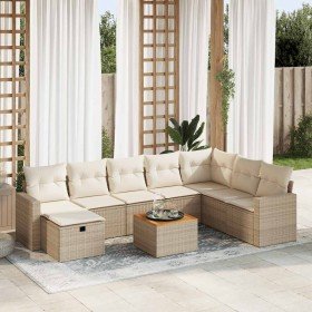Set de sofás de jardín con cojines 9 pzas ratán sintético beige Set de sofás de jardín con cojines 9 pzas ratán sintético beige