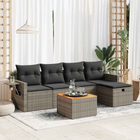 Set de muebles de jardín 6 pzas y cojines ratán sintético gris