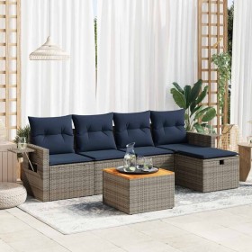 Set de muebles de jardín 6 pzas y cojines ratán sintético gris