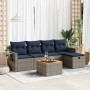 Set de muebles de jardín 6 pzas y cojines ratán sintético gris