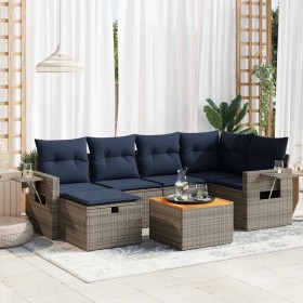 Set de sofás de jardín 7 pzas con cojines ratán sintético gris