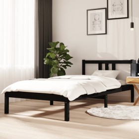 Estructura de cama individual madera maciza negra 90x190 cm