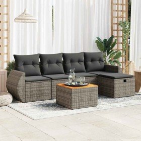Set de muebles de jardín 6 pzas y cojines ratán sintético gris Set de muebles de jardín 6 pzas y cojines ratán sintético gris