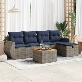 Set de muebles de jardín 6 pzas y cojines ratán sintético gris