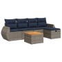 Set de muebles de jardín 6 pzas y cojines ratán sintético gris
