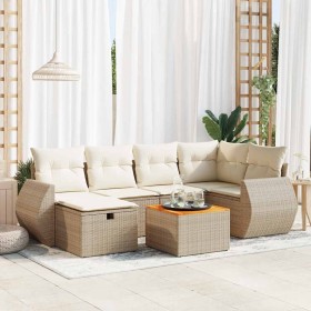Set sofás de jardín 7 piezas y cojines ratán sintético beige