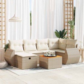 Set sofás de jardín 7 piezas y cojines ratán sintético beige en Conjuntos de jardín | Comprar online en Foro24