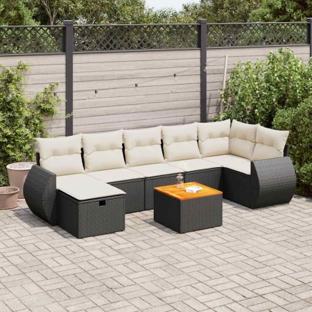 Set de sofás de jardín y cojines 8 piezas ratán sintético negro