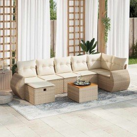 Set de sofás de jardín y cojines 8 piezas ratán sintético beige