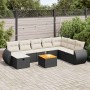 Set de sofás de jardín con cojines 9 pzas ratán sintético negro