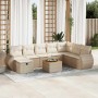 Set de sofás de jardín con cojines 9 pzas ratán sintético beige