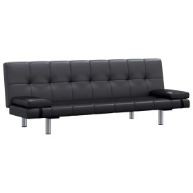 Sofá cama con dos cojines cuero artificial ajustable negro