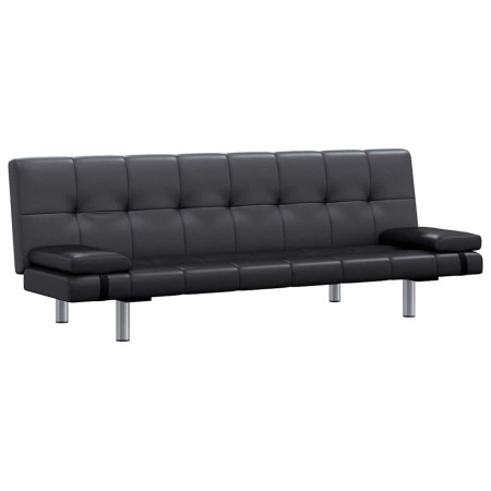 Sofá cama con dos cojines cuero artificial ajustable negro