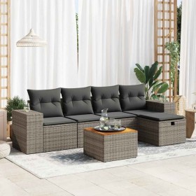 Set de muebles de jardín 6 pzas y cojines ratán sintético gris