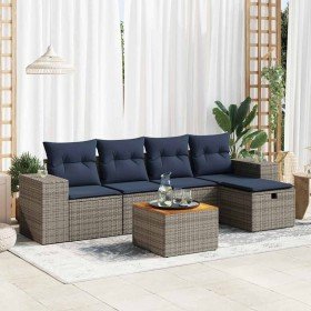 Set de muebles de jardín 6 pzas y cojines ratán sintético gris