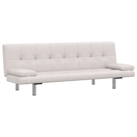 Sofá cama con dos cojines cuero artificial ajustable crema