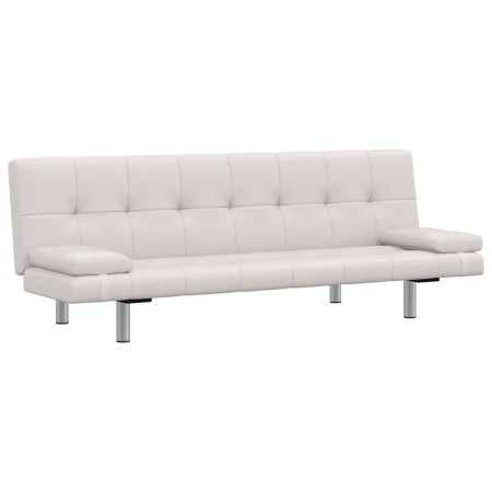 Sofá cama con dos cojines cuero artificial ajustable crema