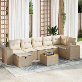 Set de sofás de jardín y cojines 8 piezas ratán sintético beige