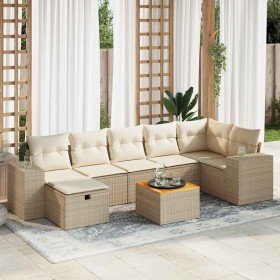 Set de sofás de jardín y cojines 8 piezas ratán sintético beige