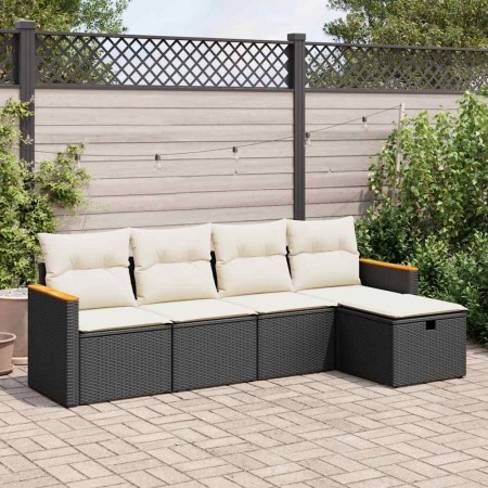 Set de muebles de jardín 5 pzas y cojines ratán sintético negro