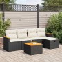 Set de sofás de jardín 6 piezas y cojines ratán sintético negro