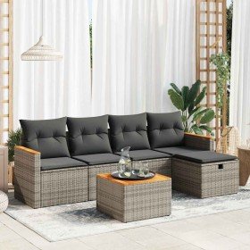 Set de muebles de jardín 6 pzas y cojines ratán sintético gris
