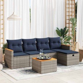 Set de muebles de jardín 6 pzas y cojines ratán sintético gris