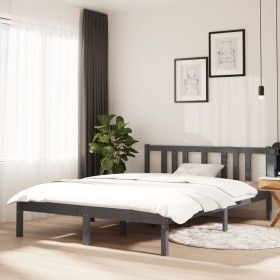 Doppelbettgestell aus grauem Massivholz, 135 x 190 cm von vidaXL, Betten und Lattenroste - Ref: Foro24-814861, Preis: 134,00 ...