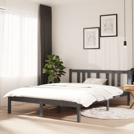 Double gray solid wood bed frame 135x190 cm by vidaXL, Beds and slatted bases - Ref: Foro24-814861, Price: 134,00 €, Discount: %