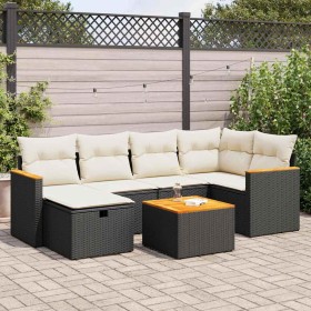Set de sofás de jardín 7 pzas con cojines ratán sintético negro