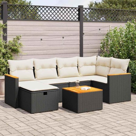 Set de sofás de jardín 7 pzas con cojines ratán sintético negro