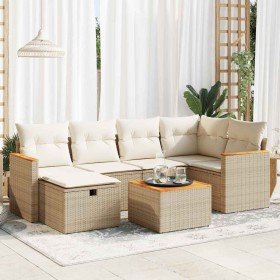Set sofás de jardín 7 piezas y cojines ratán sintético beige en Conjuntos de jardín | Comprar online en Foro24