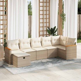 Set sofás de jardín 7 piezas y cojines ratán sintético beige