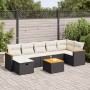 Set de sofás de jardín y cojines 8 piezas ratán sintético negro